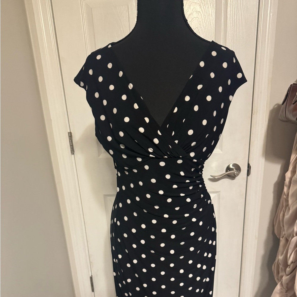 Green Label Ralph Lauren Black and White Polka Dot Midi Dress Perfect condition